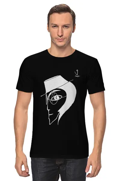 Заказать мужскую футболку в Москве. Футболка классическая Человек в шляпе от @inzigen - готовые дизайны и нанесение принтов.
