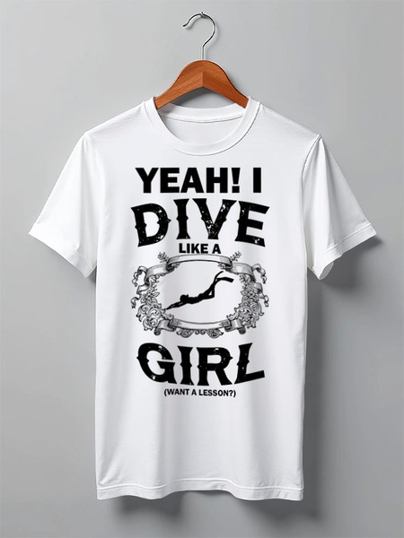 Заказать мужскую футболку в Москве. Футболка классическая Dive like a Girl от enjoydiving - готовые дизайны и нанесение принтов.