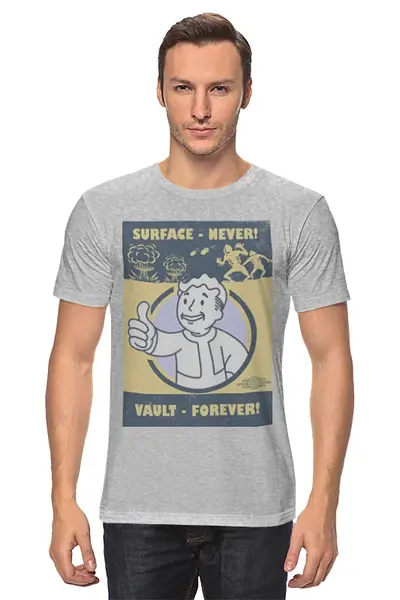 Заказать мужскую футболку в Москве. Футболка классическая Fallout. Vault - forever! от geekbox - готовые дизайны и нанесение принтов.