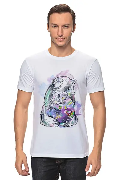 Заказать мужскую футболку в Москве. Футболка классическая Белый медведь от krolya_spb@mail.ru - готовые дизайны и нанесение принтов.