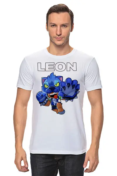 Заказать мужскую футболку в Москве. Футболка классическая Brawl Stars Leon от weeert - готовые дизайны и нанесение принтов.
