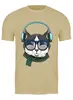 Заказать мужскую футболку в Москве. Футболка классическая Кот в очках от Print design  - готовые дизайны и нанесение принтов.
