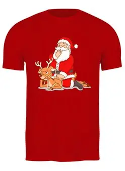 Заказать мужскую футболку в Москве. Футболка классическая Санта с оленем от T-shirt print  - готовые дизайны и нанесение принтов.