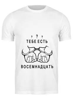 Заказать мужскую футболку в Москве. Футболка классическая тебе есть восемнадцать от zhivi.dolgo.shevtsov@mail.ru - готовые дизайны и нанесение принтов.