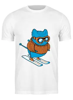 Заказать мужскую футболку в Москве. Футболка классическая Сова на лыжах от prodesign - готовые дизайны и нанесение принтов.