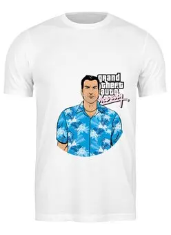 Заказать мужскую футболку в Москве. Футболка классическая Vice City GTA  от BURNSHIRTS - готовые дизайны и нанесение принтов.