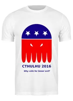 Заказать мужскую футболку в Москве. Футболка классическая Cthulhu'2016 от (模范)WW - готовые дизайны и нанесение принтов.