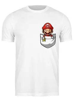 Заказать мужскую футболку в Москве. Футболка классическая карманный Марио от Mesk08 - готовые дизайны и нанесение принтов.