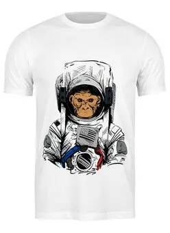 Заказать мужскую футболку в Москве. Футболка классическая Обезьяна космонавт от denis01001 - готовые дизайны и нанесение принтов.