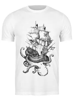 Заказать мужскую футболку в Москве. Футболка классическая Футболка "Кракен и корабль" от Re  Tyan - готовые дизайны и нанесение принтов.