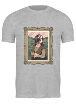 Заказать мужскую футболку в Москве. Футболка классическая Мона Лиза в шлеме от Павел Павел - готовые дизайны и нанесение принтов.