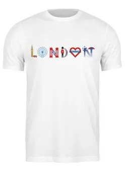 Заказать мужскую футболку в Москве. Футболка классическая Слово London с символами Лондона от ig.klimko@yandex.ru - готовые дизайны и нанесение принтов.