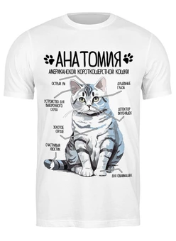 Заказать мужскую футболку в Москве. Футболка классическая Анатомия американской кошки от Дмитрий Крюков - готовые дизайны и нанесение принтов.