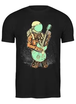 Заказать мужскую футболку в Москве. Футболка классическая Космонавт с гитарой от printik - готовые дизайны и нанесение принтов.