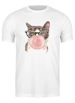 Заказать мужскую футболку в Москве. Футболка классическая Забавная кошка от catification - готовые дизайны и нанесение принтов.