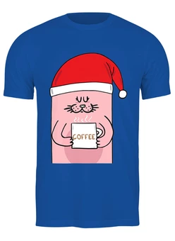 Заказать мужскую футболку в Москве. Футболка классическая Котик с кофе от skynatural - готовые дизайны и нанесение принтов.