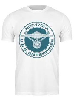 Заказать мужскую футболку в Москве. Футболка классическая Звёздный путь. USS Enterprise от geekbox - готовые дизайны и нанесение принтов.