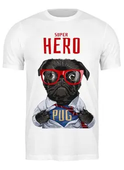 Заказать мужскую футболку в Москве. Футболка классическая SuperHero Pug от Media M  - готовые дизайны и нанесение принтов.