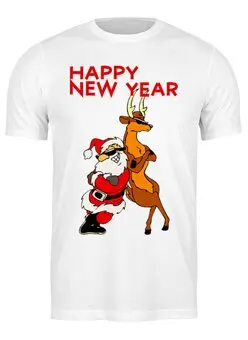 Заказать мужскую футболку в Москве. Футболка классическая Happy New Year от Leichenwagen - готовые дизайны и нанесение принтов.