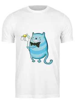 Заказать мужскую футболку в Москве. Футболка классическая Кот с цветочком от austmus - готовые дизайны и нанесение принтов.