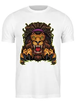 Заказать мужскую футболку в Москве. Футболка классическая ✱ Lion With Dreadlocks ✱ от balden - готовые дизайны и нанесение принтов.