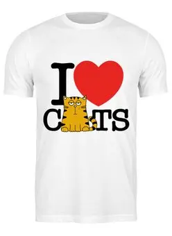 Заказать мужскую футболку в Москве. Футболка классическая Я люблю котиков от Amerikanka - готовые дизайны и нанесение принтов.