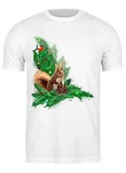 Заказать мужскую футболку в Москве. Футболка классическая Белочка с шишками на елке. от Zorgo-Art  - готовые дизайны и нанесение принтов.