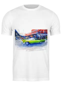 Заказать мужскую футболку в Москве. Футболка классическая Крутая машина на 14-ой улице Нью Йорка от artoutloop - готовые дизайны и нанесение принтов.