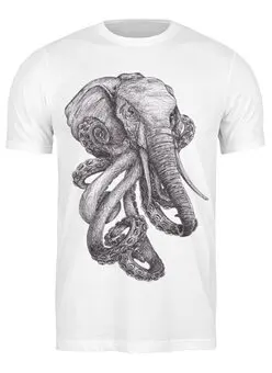 Заказать мужскую футболку в Москве. Футболка классическая Слон и осьминог от printik - готовые дизайны и нанесение принтов.