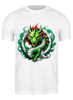 Заказать мужскую футболку в Москве. Футболка классическая Зеленый дракон от Neuro Digital Art  - готовые дизайны и нанесение принтов.