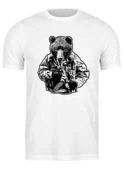 Заказать мужскую футболку в Москве. Футболка классическая Медведь солдат от Ксения Золотухина - готовые дизайны и нанесение принтов.
