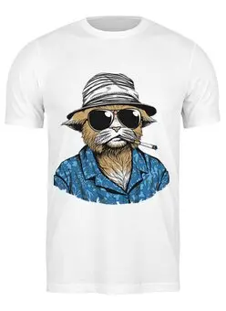 Заказать мужскую футболку в Москве. Футболка классическая Hunter S. Thompson Cat от madw - готовые дизайны и нанесение принтов.