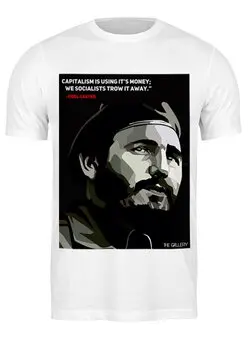 Заказать мужскую футболку в Москве. Футболка классическая Фидель Кастро от thegallery - готовые дизайны и нанесение принтов.