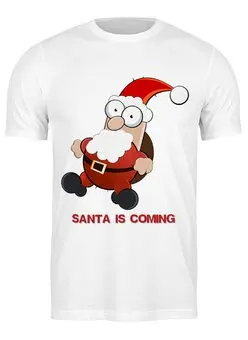 Заказать мужскую футболку в Москве. Футболка классическая Santa is coming от Илья Щеблецов - готовые дизайны и нанесение принтов.