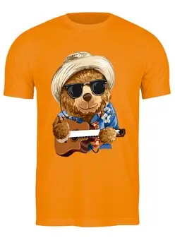 Заказать мужскую футболку в Москве. Футболка классическая Мишка с гитарой от T-shirt print  - готовые дизайны и нанесение принтов.