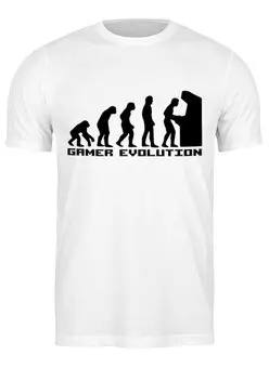 Заказать мужскую футболку в Москве. Футболка классическая Эволюция Игрока от trugift - готовые дизайны и нанесение принтов.