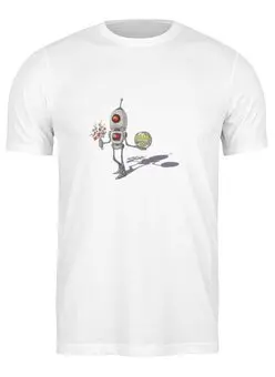 Заказать мужскую футболку в Москве. Футболка классическая Веселый робот с цветочками "Happy everyday" от Aleksandra Alice - готовые дизайны и нанесение принтов.