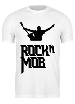 Заказать мужскую футболку в Москве. Футболка классическая Rocknmob - гитарист (черные принты) от accs@rocknmob.com - готовые дизайны и нанесение принтов.