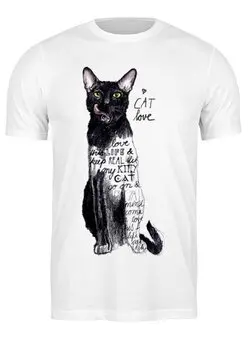 Заказать мужскую футболку в Москве. Футболка классическая Я люблю кота от ПРИНТЫ ПЕЧАТЬ  - готовые дизайны и нанесение принтов.