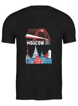 Заказать мужскую футболку в Москве. Футболка классическая Moscow. Established in 1147 от alexpro - готовые дизайны и нанесение принтов.