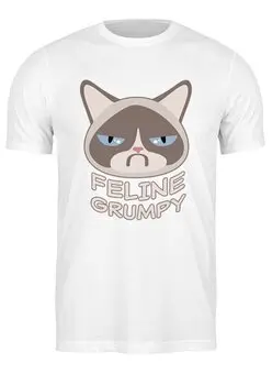 Заказать мужскую футболку в Москве. Футболка классическая Грустный Кот (Grumpy Cat) от fanart - готовые дизайны и нанесение принтов.