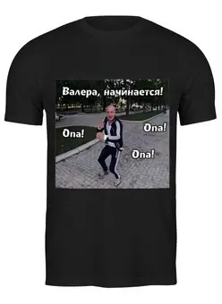 Заказать мужскую футболку в Москве. Футболка классическая Валера, начинается! от kusikoff@ya.ru - готовые дизайны и нанесение принтов.