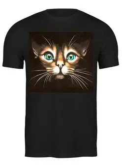 Заказать мужскую футболку в Москве. Футболка классическая кошка с зелеными глазами от Kris Leov - готовые дизайны и нанесение принтов.