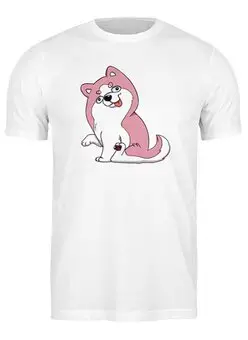 Заказать мужскую футболку в Москве. Футболка классическая Розовый Хаски от bayl - готовые дизайны и нанесение принтов.