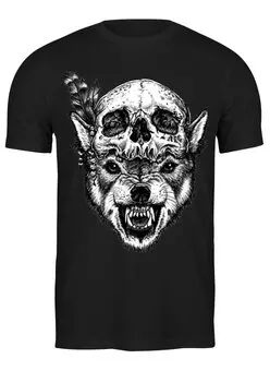 Заказать мужскую футболку в Москве. Футболка классическая Wolf & Skull от Leichenwagen - готовые дизайны и нанесение принтов.