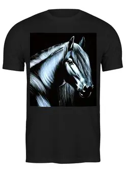 Заказать мужскую футболку в Москве. Футболка классическая лошадь на черном бархате от Kris Leov - готовые дизайны и нанесение принтов.
