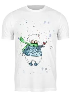 Заказать мужскую футболку в Москве. Футболка классическая Белый мишка от elenavishenka@yandex.ru - готовые дизайны и нанесение принтов.