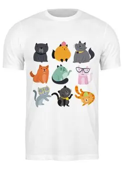 Заказать мужскую футболку в Москве. Футболка классическая Цветные кошки от Yaroslava - готовые дизайны и нанесение принтов.
