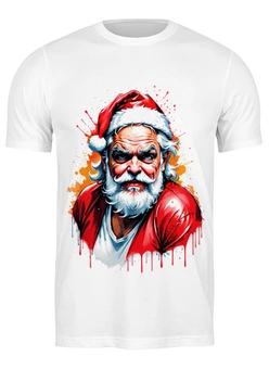 Заказать мужскую футболку в Москве. Футболка классическая Дед мороз на фоне брызг красок от Neuro Digital Art  - готовые дизайны и нанесение принтов.