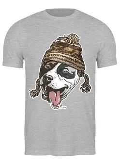 Заказать мужскую футболку в Москве. Футболка классическая Собака в шапке от printik - готовые дизайны и нанесение принтов.